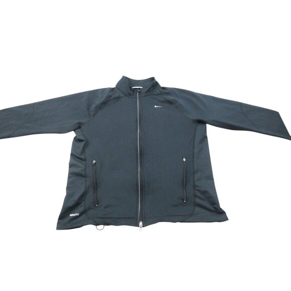 Nike Track Jacket Womens Large Dark Grey Fleece Lined Fit Dry Long Sleeve Zip-Up - Picture 1 of 11